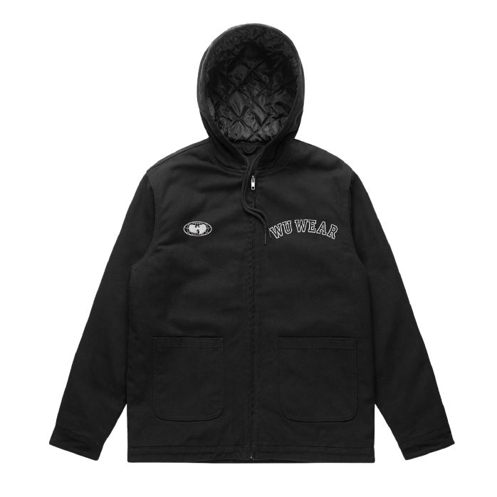 Hooded Canvas Work Jacket, black, front