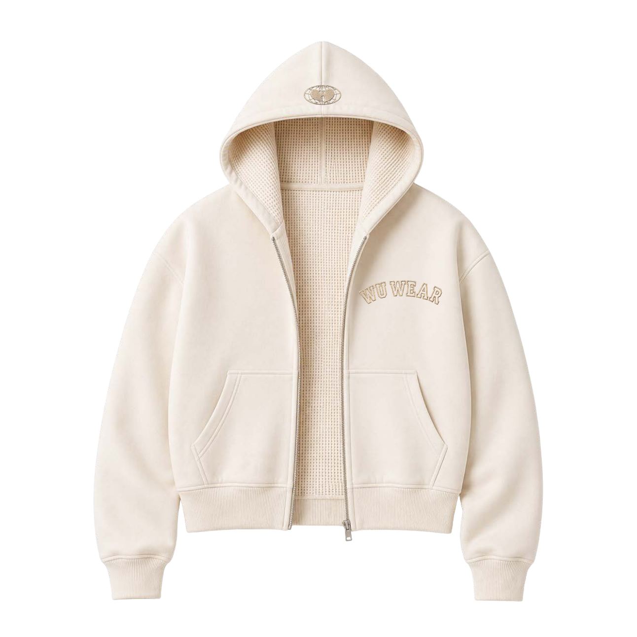 Cropped Zip Hoodie, cream, front