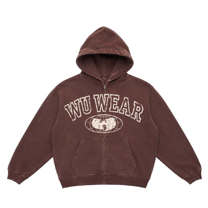 Washed Zip Hoodie, brown, front