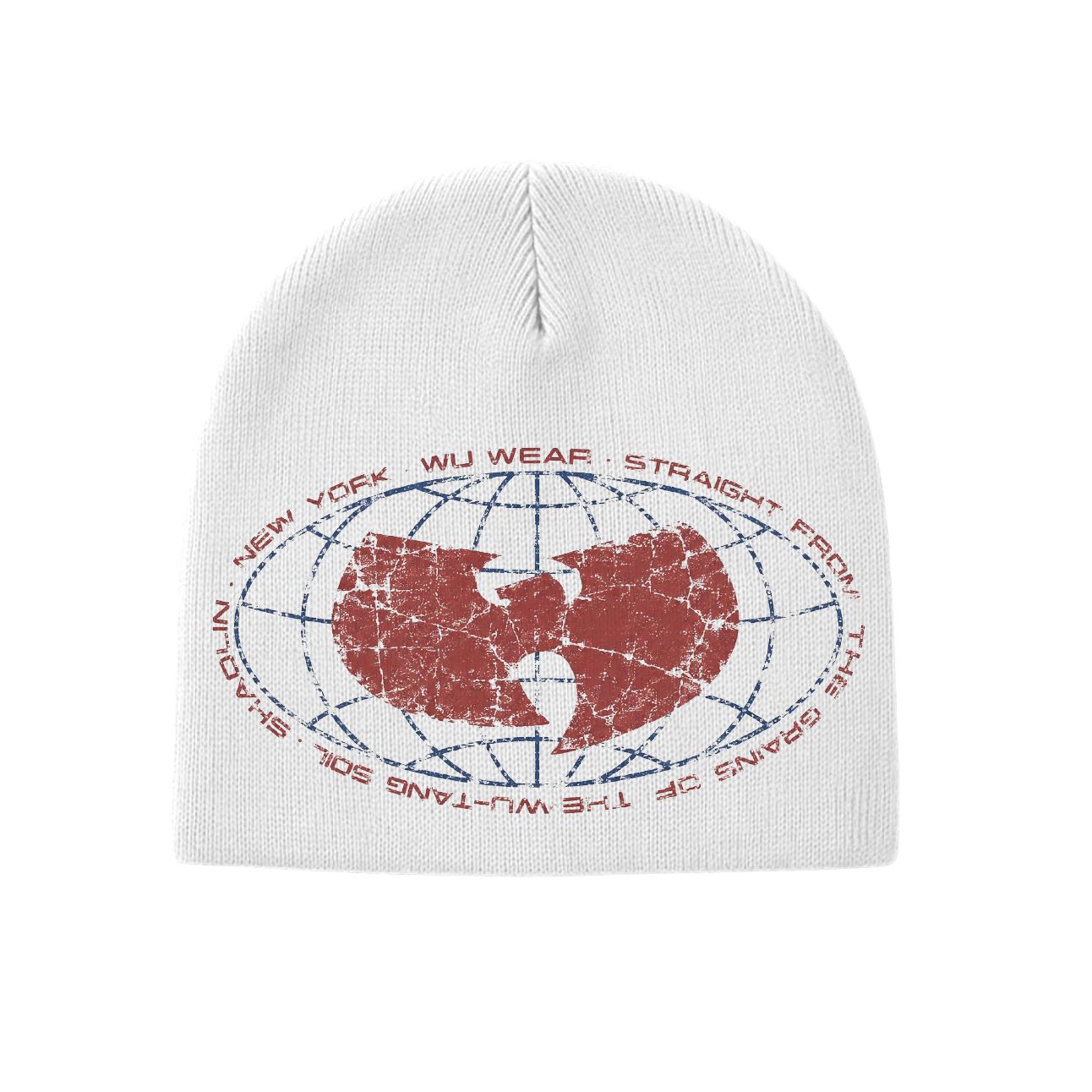 Globe Beanie, white, front