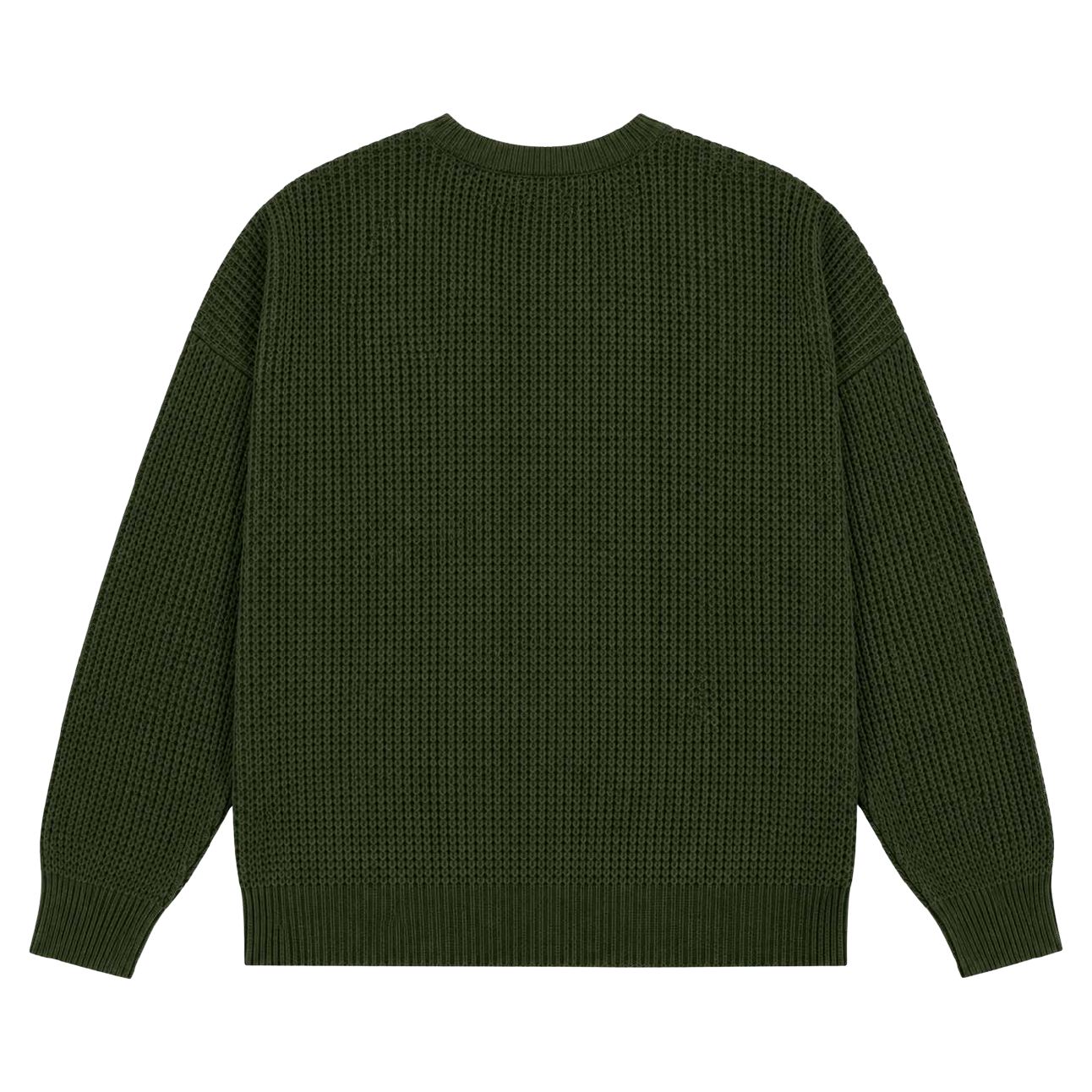 Waffle Knit Crew, olive green, back